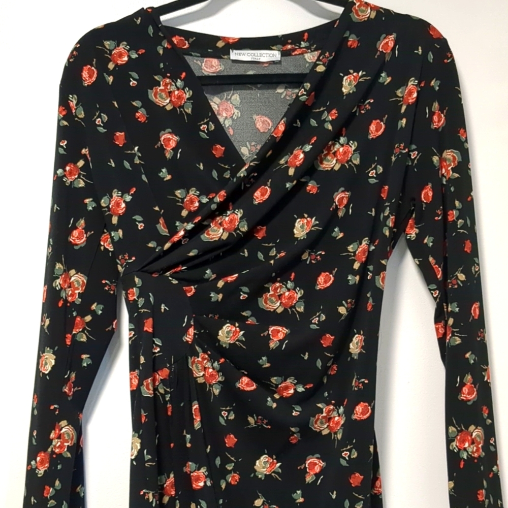 Black Red Rose Dress Long Sleeve